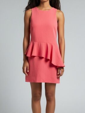 Arden B Coral Sleeveless Asymmetrical Peplum Mini Dress